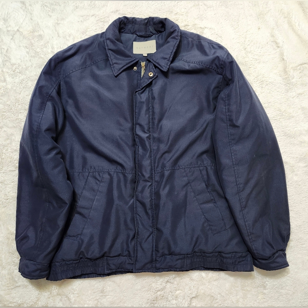 Vintage Retreat Bomber Jacket Men's Size L Warm Lightweight Soft Classic Collare